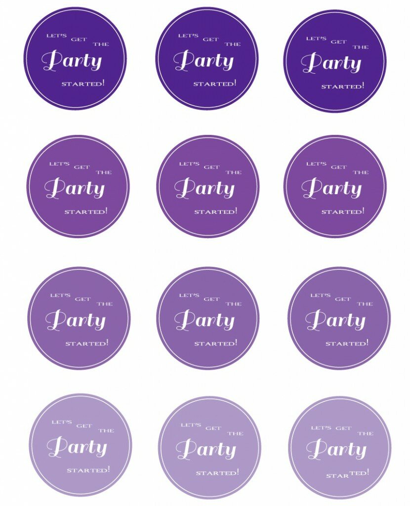 Free Printables - Get the party started label (Purple hues)